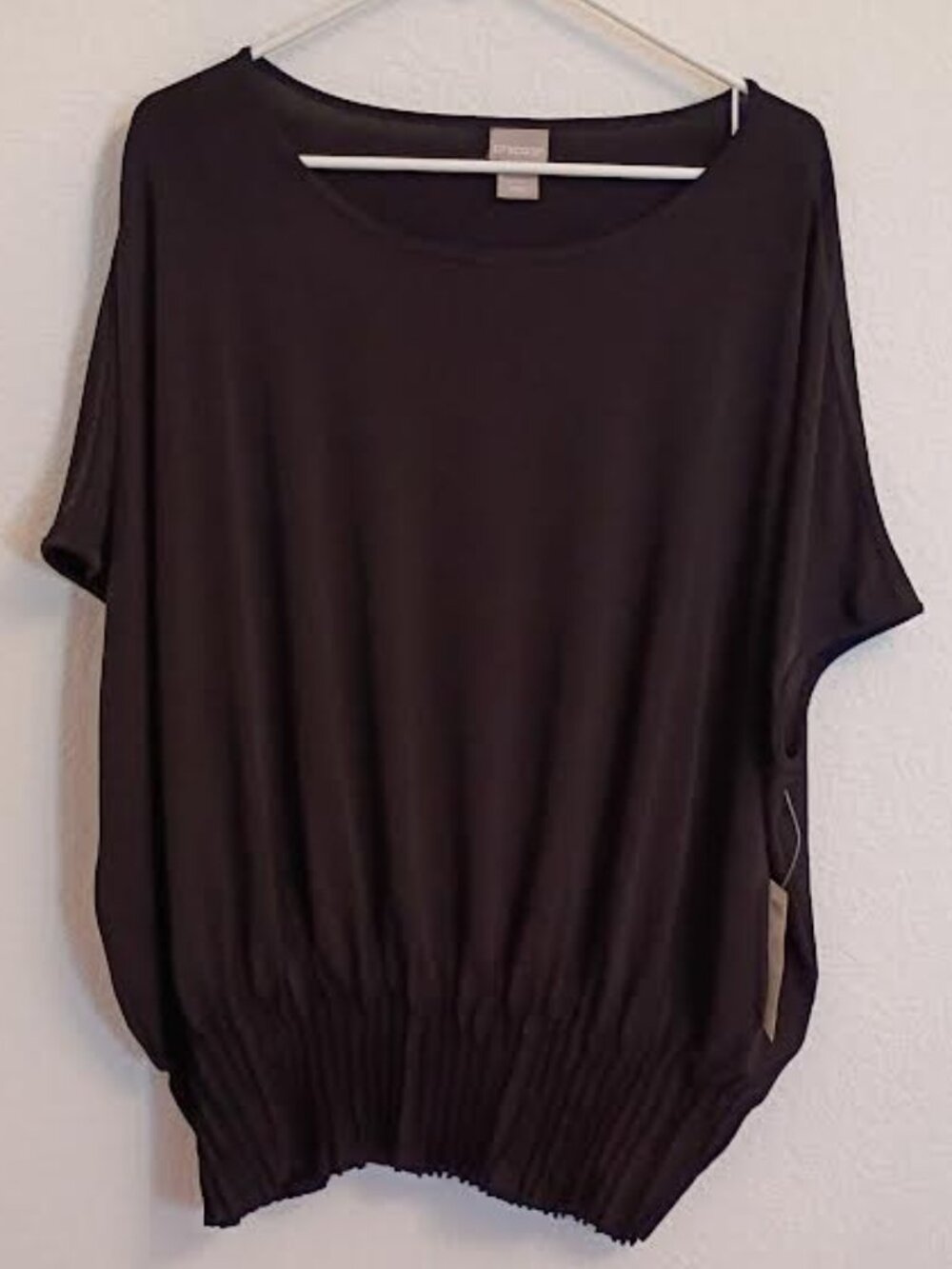 CHICO'S WOMEN'S TOP BLACK PLEATED HEM DOLMAN SLEEVE STRETCH SIZE 2 (LARGE) NWT
